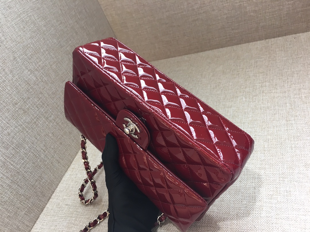 Medium Classic Flap Patent Leather Bag AO1112 Dark Red/Silver